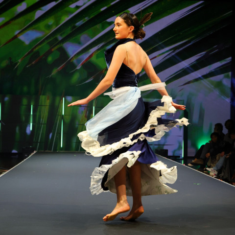 "The Ocean: -  Designers: Lily Clendon, Sage Babbage, Linnear Tan Miller, Mia Sugimoto-Faulkner, Chloe Mundell Model: Lily Clendon